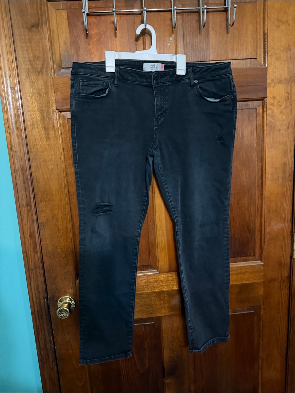 CAbi Women's Boyfriend Jeans in Black with Subtle Distressing